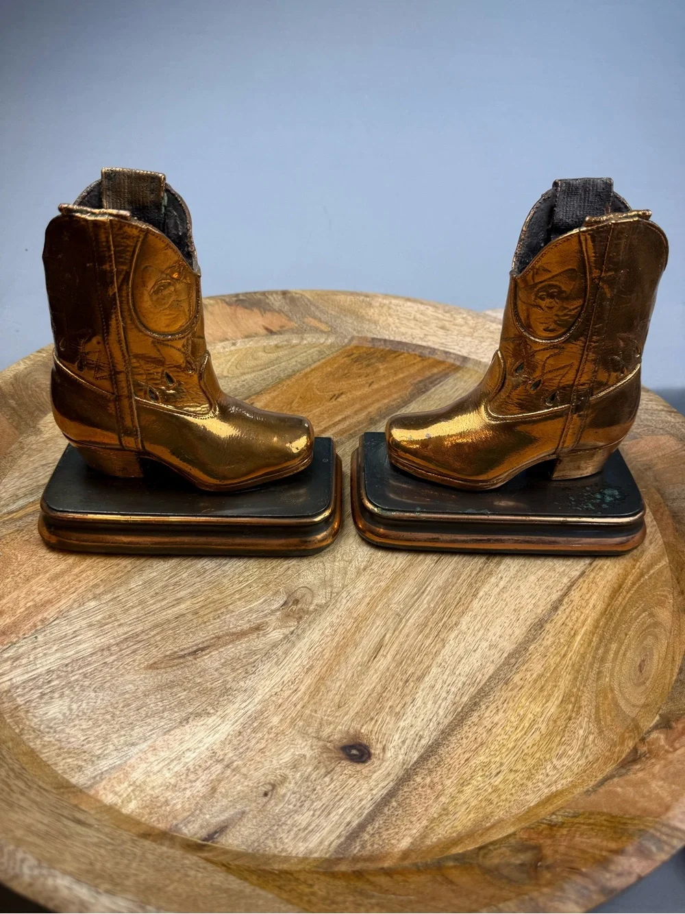 Vintage Copper Cowboy Boot Bookends Rustic Western Ranch Decor Pair